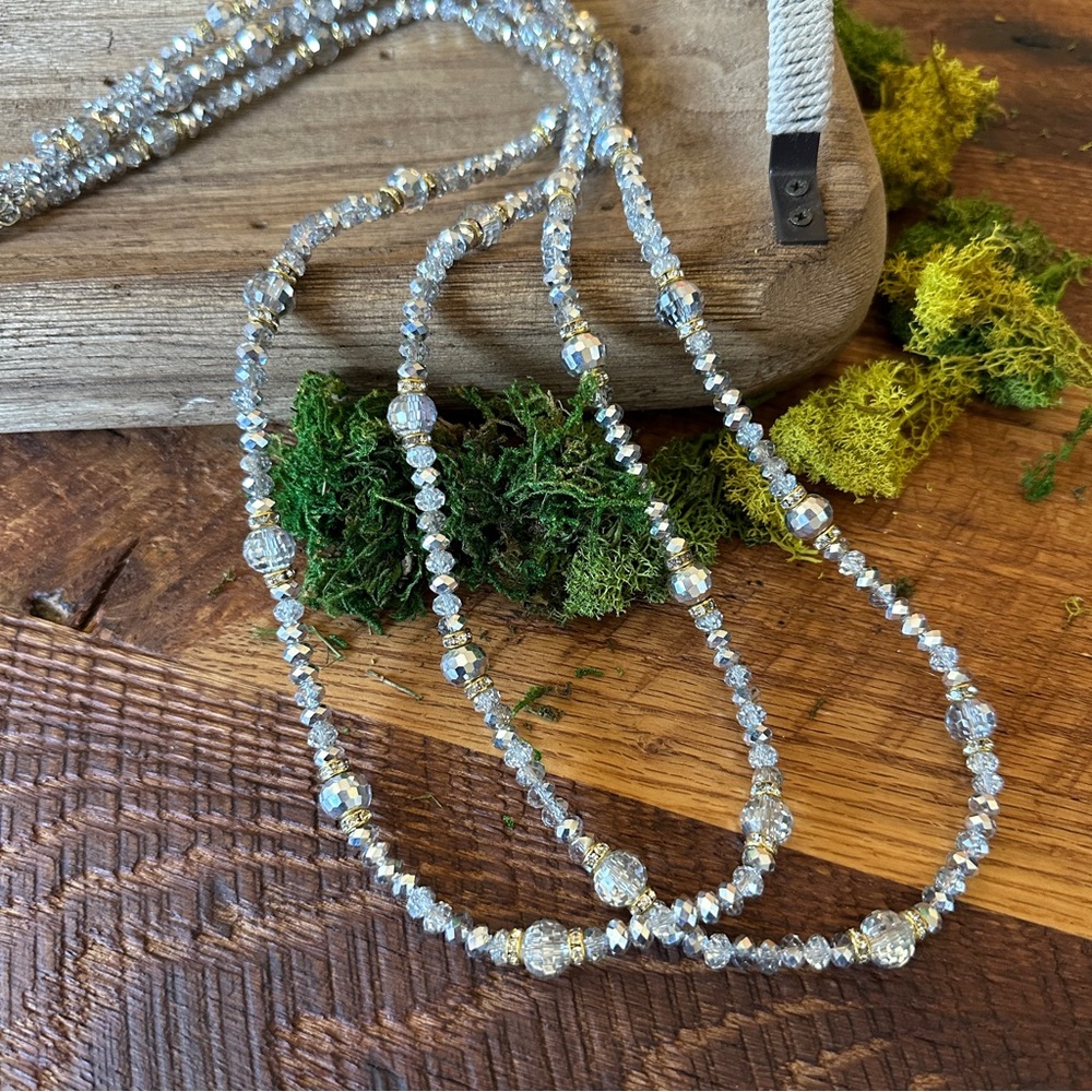 Crystal Beaded Necklace Silver and Gold Tone Set of 2